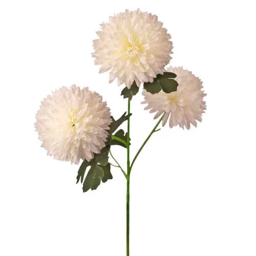 LD066-01 Krizantém selyemvirág ág, 3 fejes, 66cm magas, virágfej átmérő: 8cm - Fehér