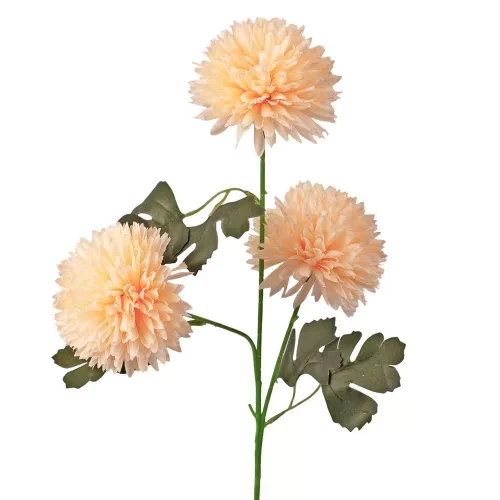 LD066-02 Krizantém selyemvirág ág, 3 fejes, 66cm magas, virágfej átmérő: 8cm - Krém