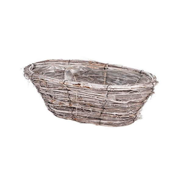 Atlin ovális vessző tál antikolt szürke 39x18x11cm