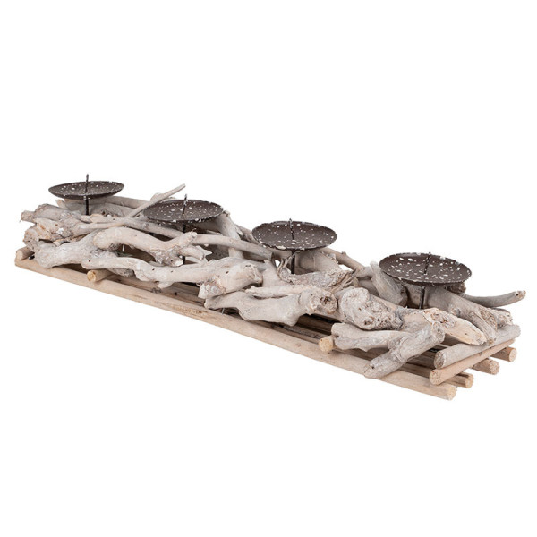 Lenore szögletes uszadékfa mécsestartó antikolt szürke 55x12,5x8,5cm